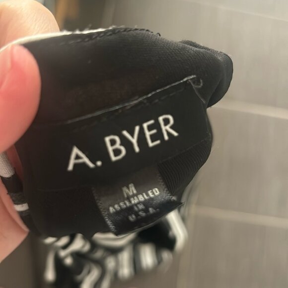 A. Byer Maxi Dress S Black White Stripe High Neck Key Hole Sleeveless - Picture 6 of 6